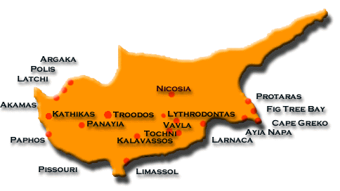 Cyprus map of Agrotourism destinations 