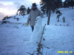 A snow woman built by Juliette in 2006 on Troodos